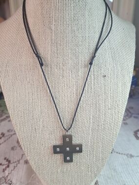 Vintage Zoppini Italy Stainless Steel Cross Necklace with Rhinestones